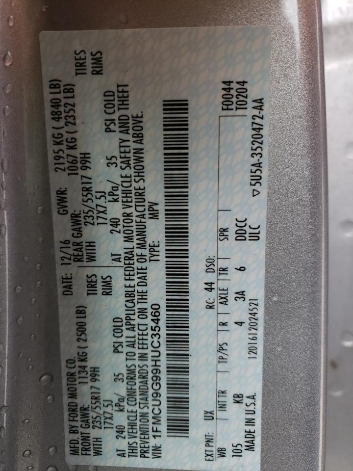Photo 10 from auction – 2017 FORD ESCAPE SE with VIN 1FMCU9G99HUC35460