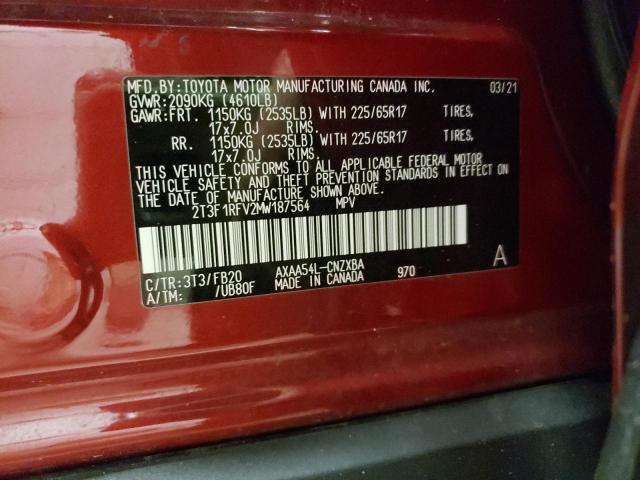 Photo 10 from auction – 2021 TOYOTA RAV4 LE with VIN 2T3F1RFV2MW187564