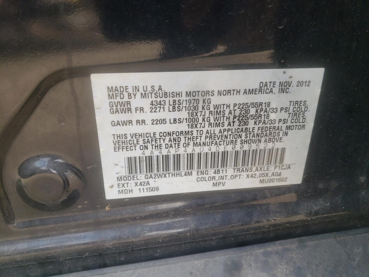 Photo 10 from auction – 2013 MITSUBISHI OUTLANDER with VIN 4A4AP4AU4DE009522