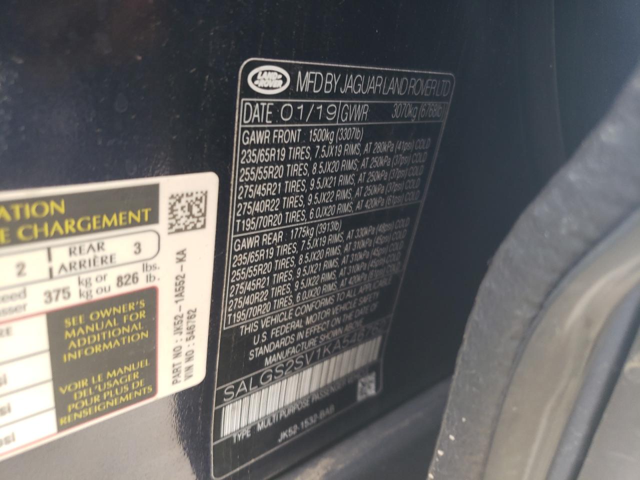 Photo 10 from auction – 2019 LAND ROVER RANGE ROVE with VIN SALGS2SV1KA546762