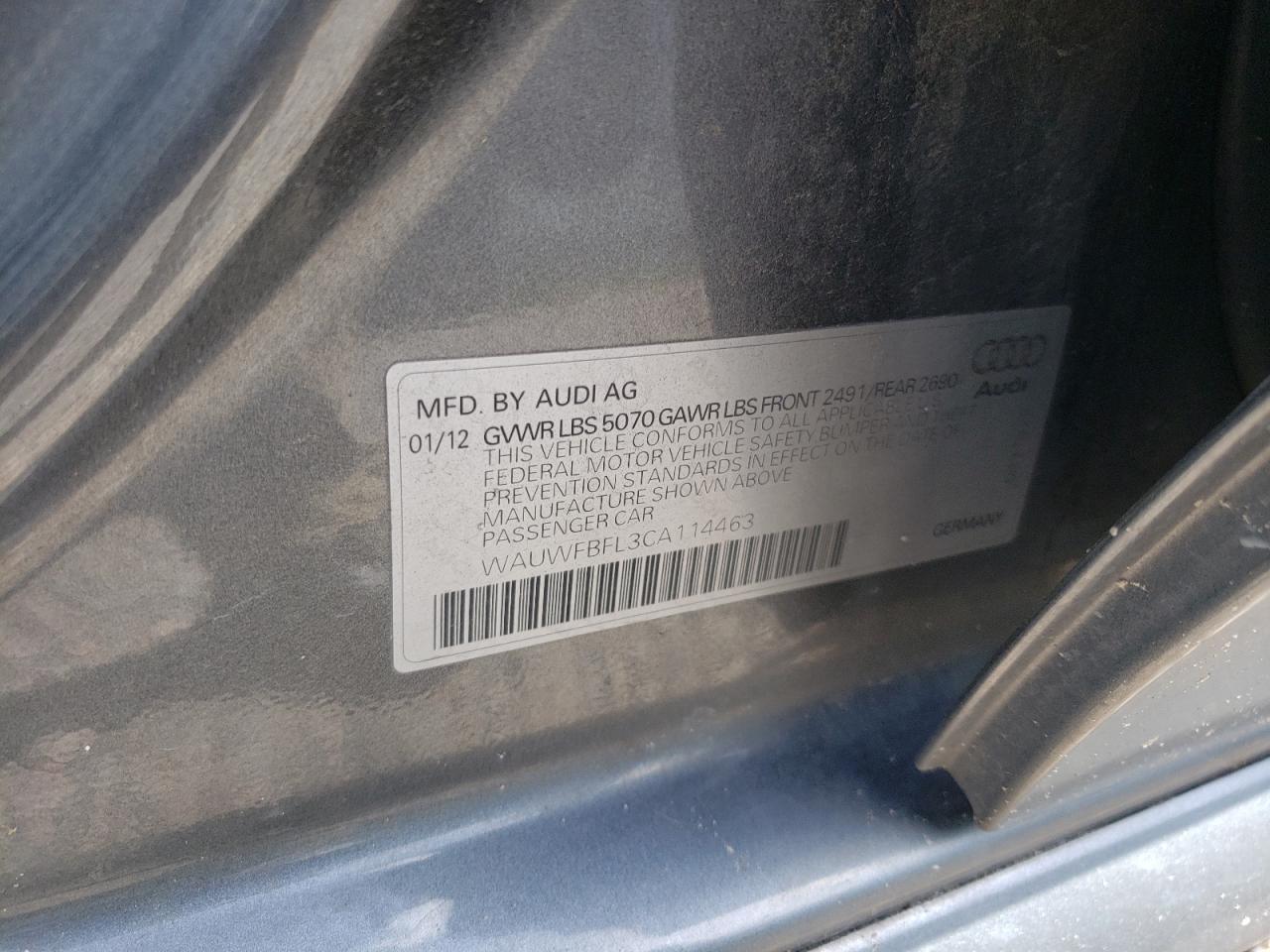 Photo 10 from auction – 2012 AUDI A4 PREMIUM with VIN WAUWFBFL3CA114463