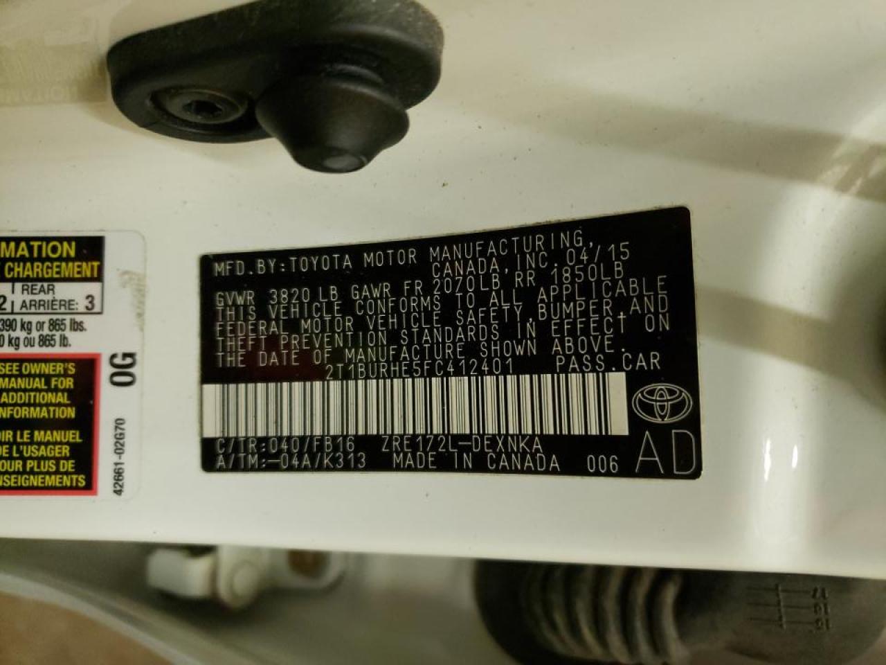 Photo 10 from auction – 2015 TOYOTA COROLLA L with VIN 2T1BURHE5FC412401