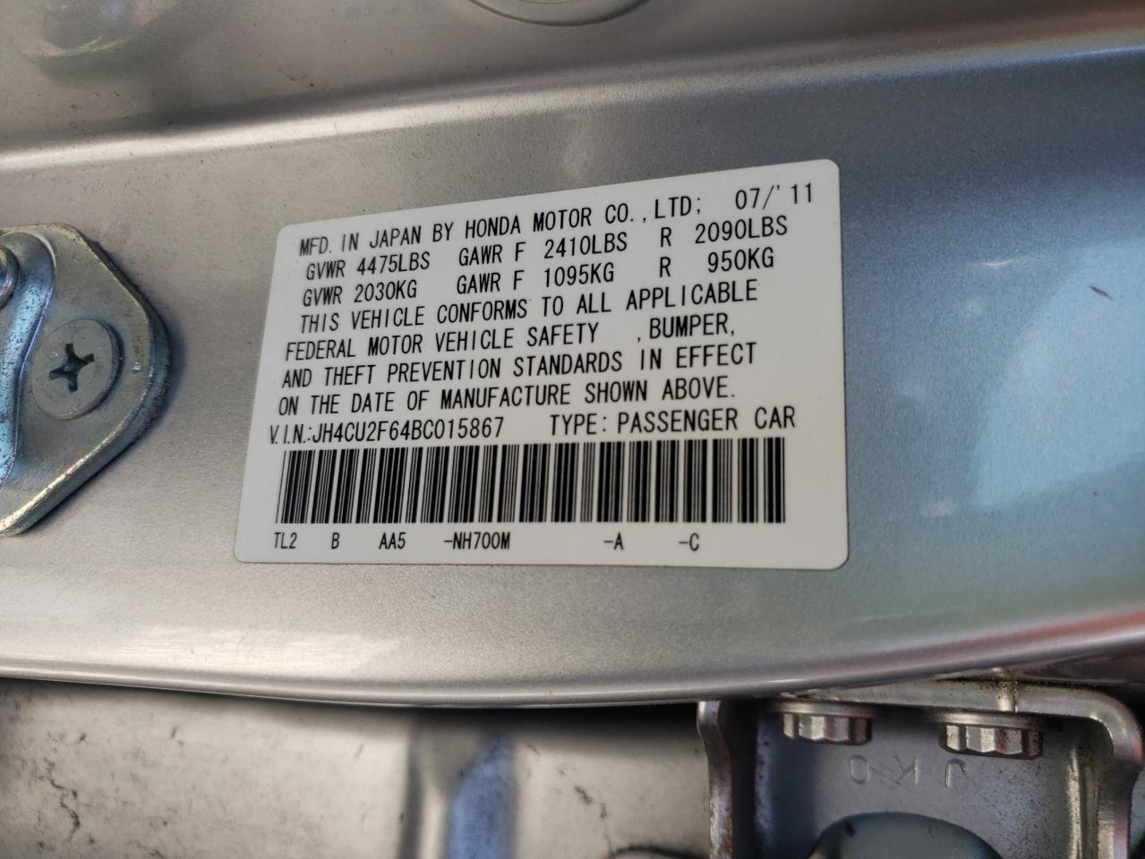 Photo 10 from auction – 2011 ACURA TSX with VIN JH4CU2F64BC015867