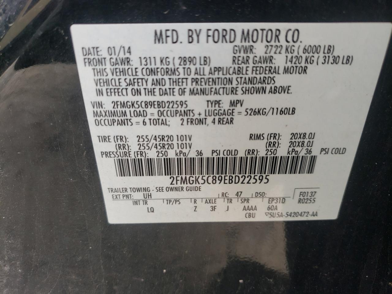 Photo 10 from auction – 2014 FORD FLEX SEL with VIN 2FMGK5C89EBD22595