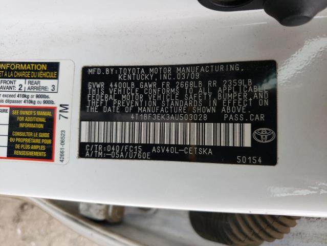 Photo 10 from auction – 2010 TOYOTA CAMRY BASE with VIN 4T1BF3EK3AU503028