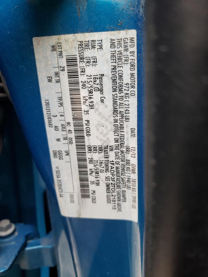 Photo 10 from auction – 2013 FORD FOCUS SE with VIN 1FADP3F27DL218115