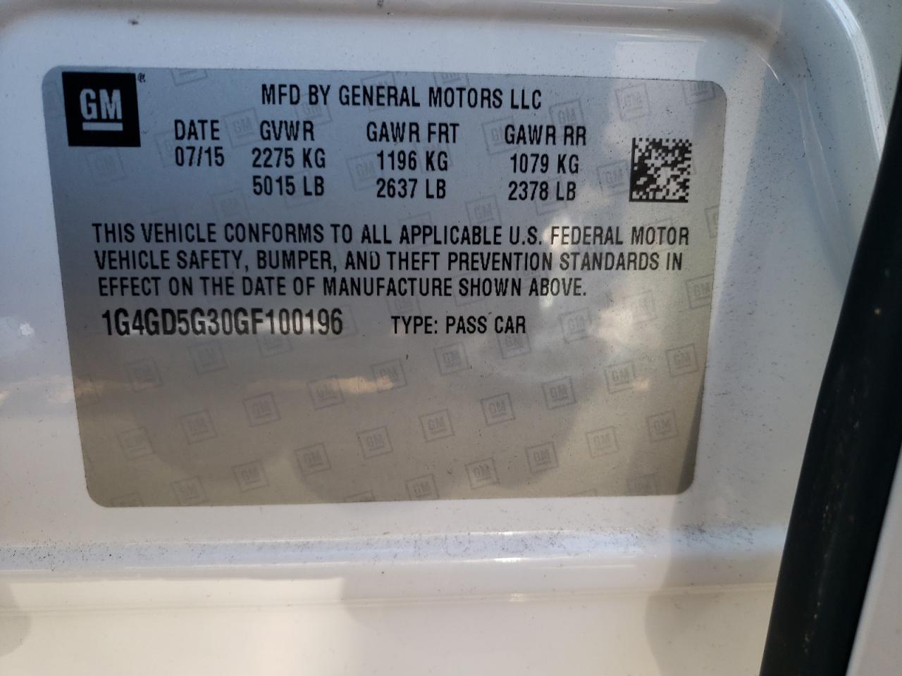 Photo 10 from auction – 2016 BUICK LACROSSE P with VIN 1G4GD5G30GF100196