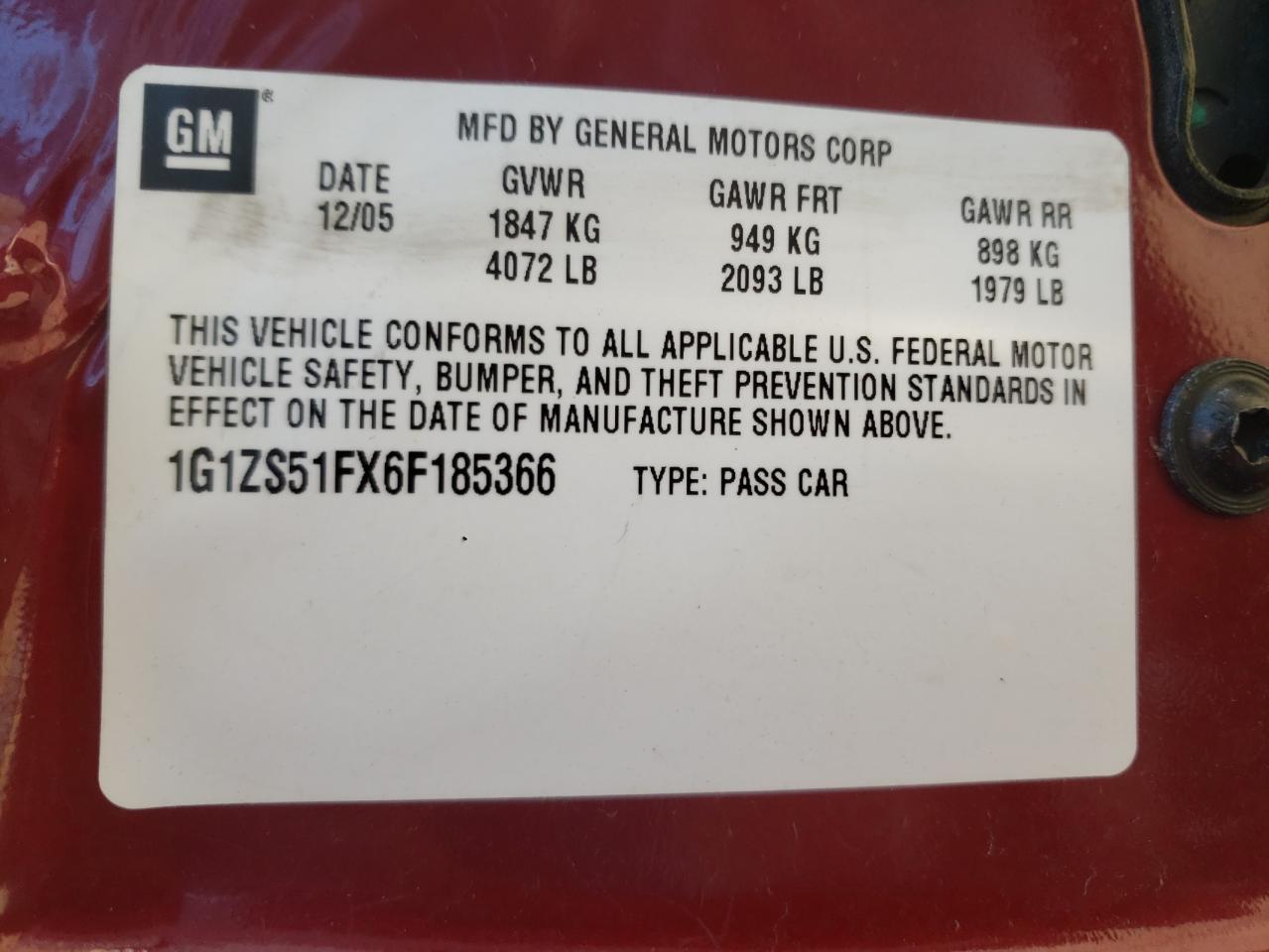 Photo 10 from auction – 2006 CHEVROLET MALIBU LS with VIN 1G1ZS51FX6F185366