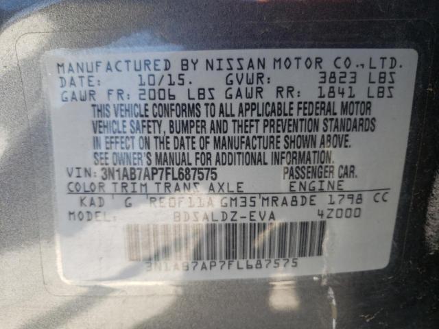 Photo 10 from auction – 2015 NISSAN SENTRA S with VIN 3N1AB7AP7FL687575