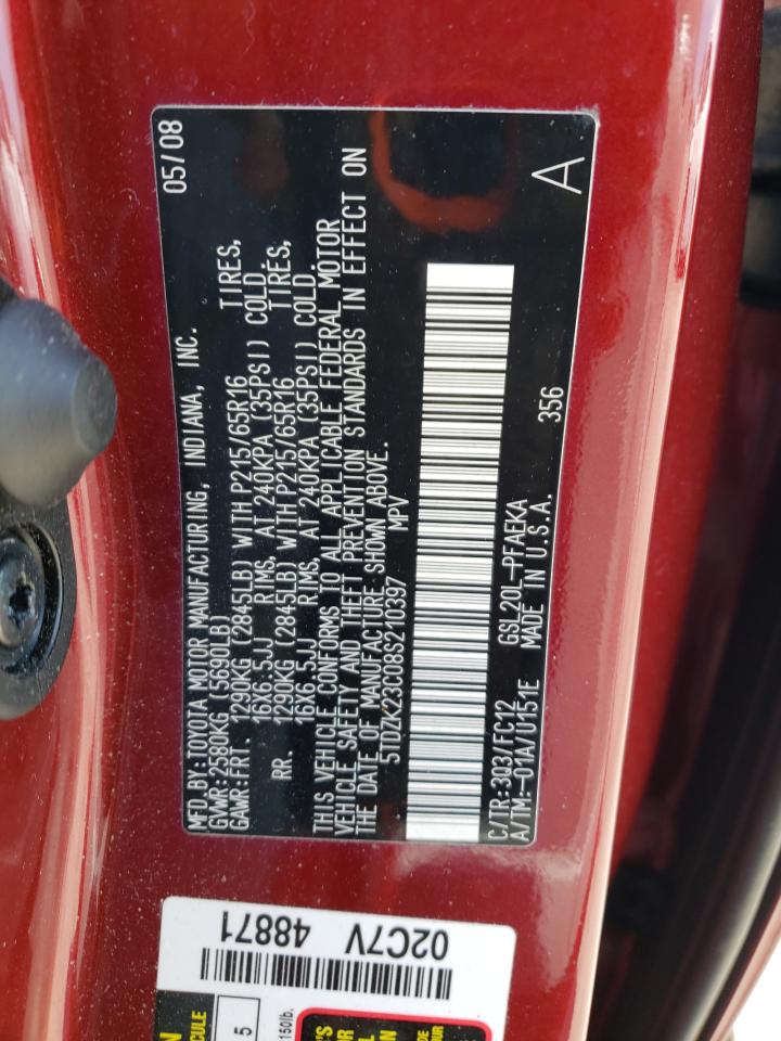 Photo 10 from auction – 2008 TOYOTA SIENNA CE with VIN 5TDZK23C08S210397