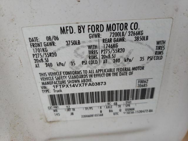 FORD F150 2007 with VIN 1FTPX14VX7FA03873 - Photo from auction