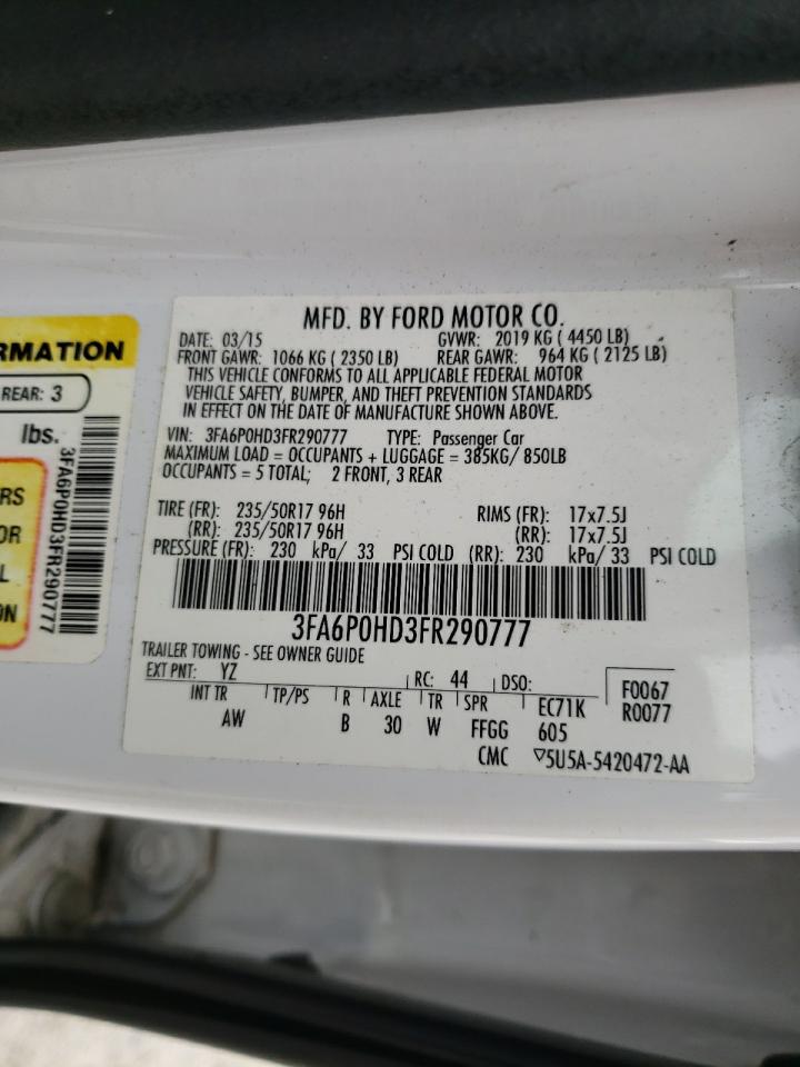 Photo 10 from auction – 2015 FORD FUSION SE with VIN 3FA6P0HD3FR290777