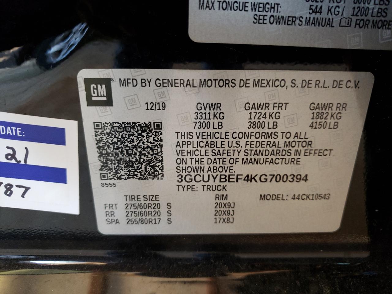 Photo 10 from auction – 2019 CHEVROLET SILVERADO with VIN 3GCUYBEF4KG700394