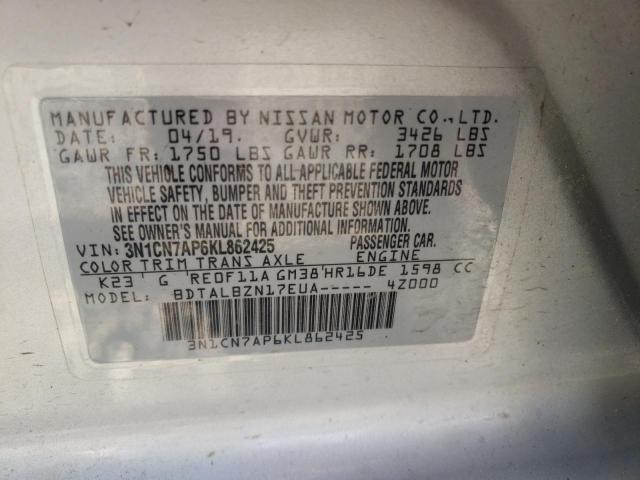 Photo 10 from auction – 2019 NISSAN VERSA S with VIN 3N1CN7AP6KL862425