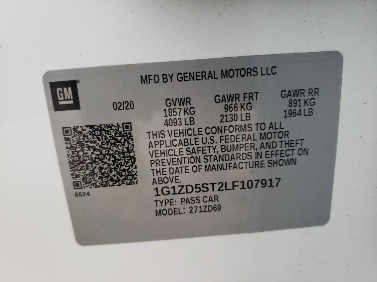 Photo 10 from auction – 2020 CHEVROLET MALIBU LT with VIN 1G1ZD5ST2LF107917