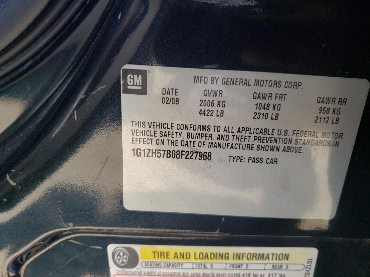 Photo 10 from auction – 2008 CHEVROLET MALIBU 1LT with VIN 1G1ZH57B08F227968