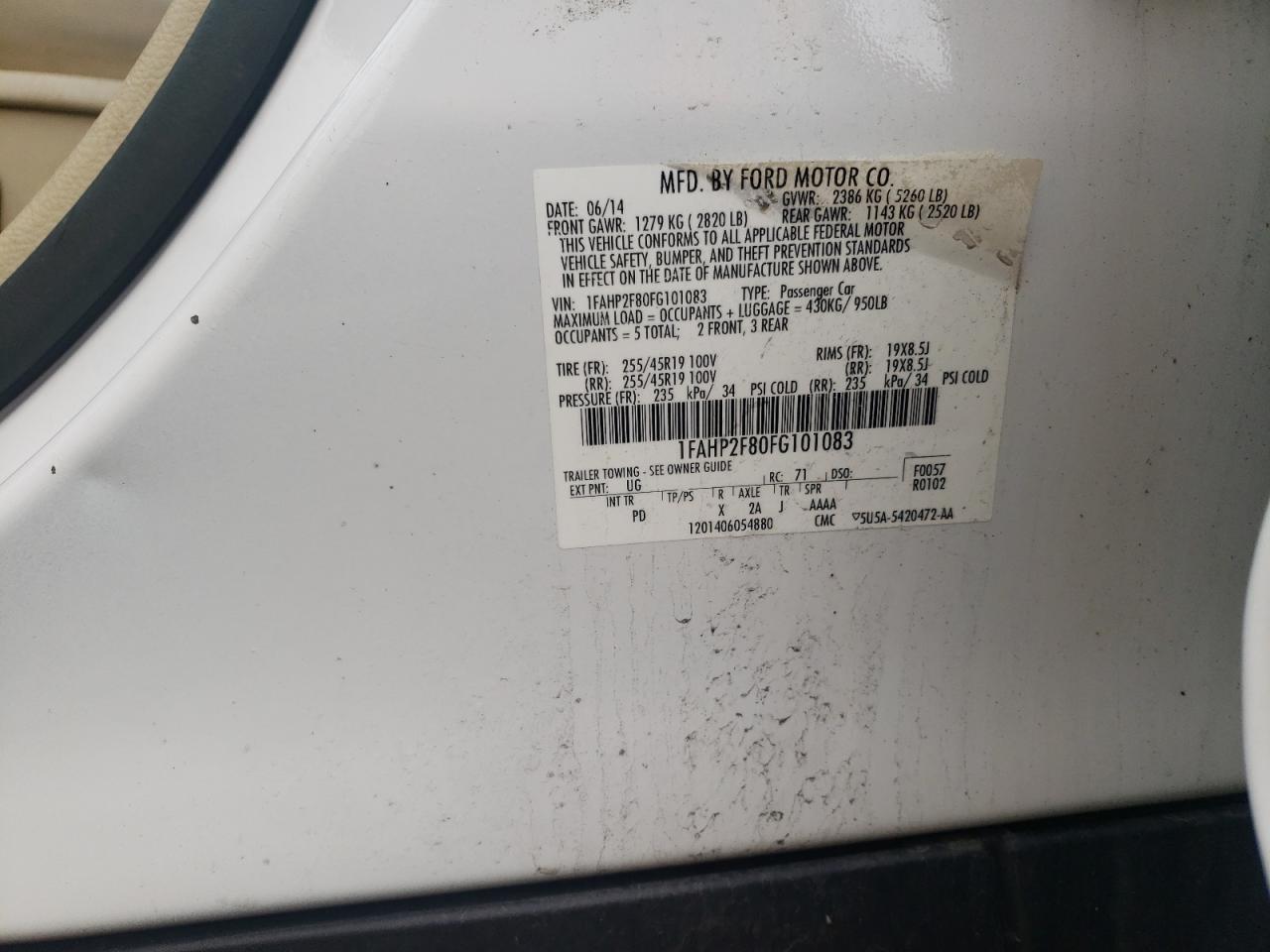 Photo 10 from auction – 2015 FORD TAURUS LIM with VIN 1FAHP2F80FG101083