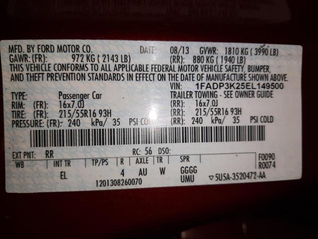 Photo 10 from auction – 2014 FORD FOCUS SE with VIN 1FADP3K25EL149500