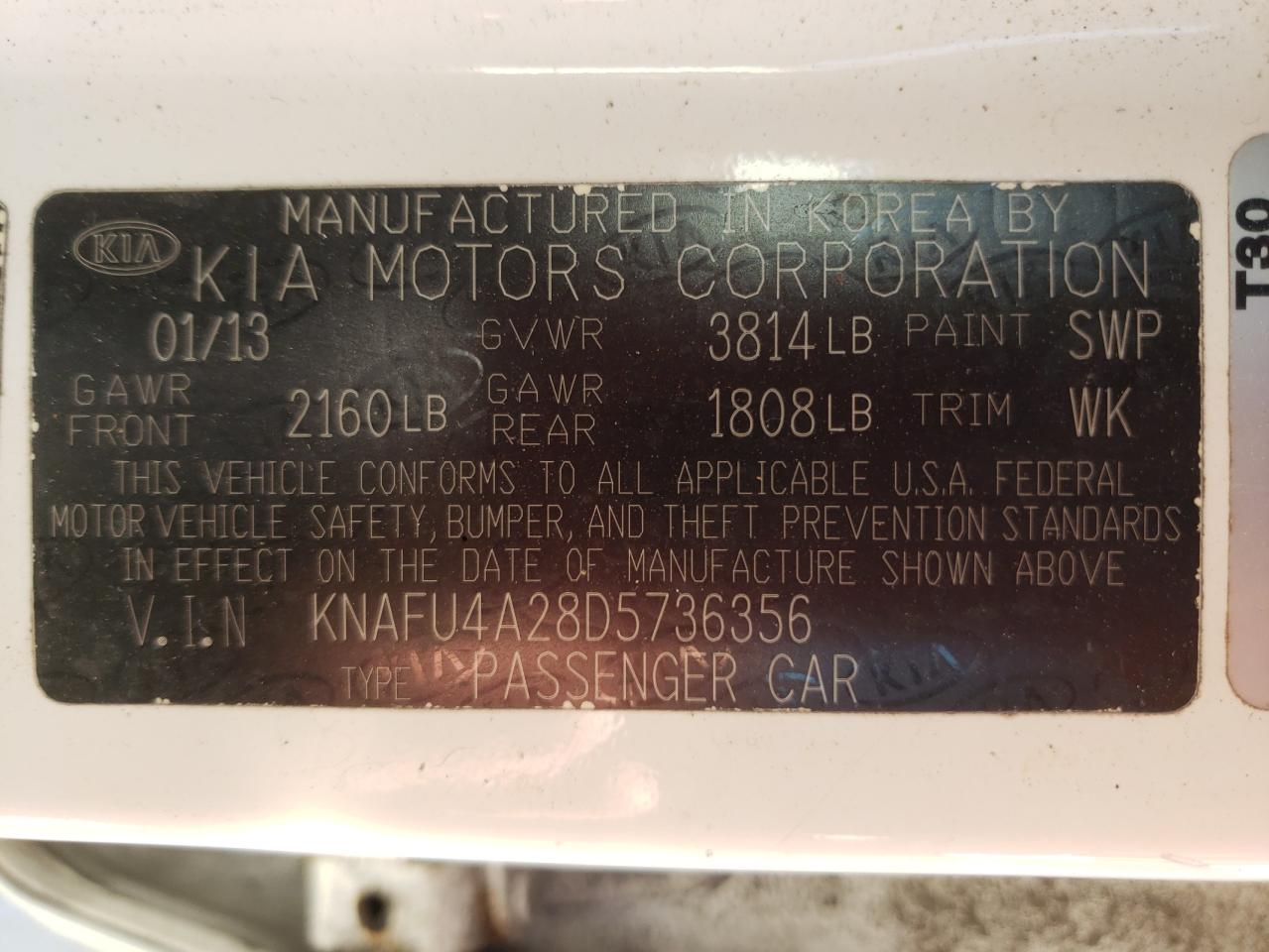 Photo 10 from auction – 2013 KIA FORTE EX with VIN KNAFU4A28D5736356