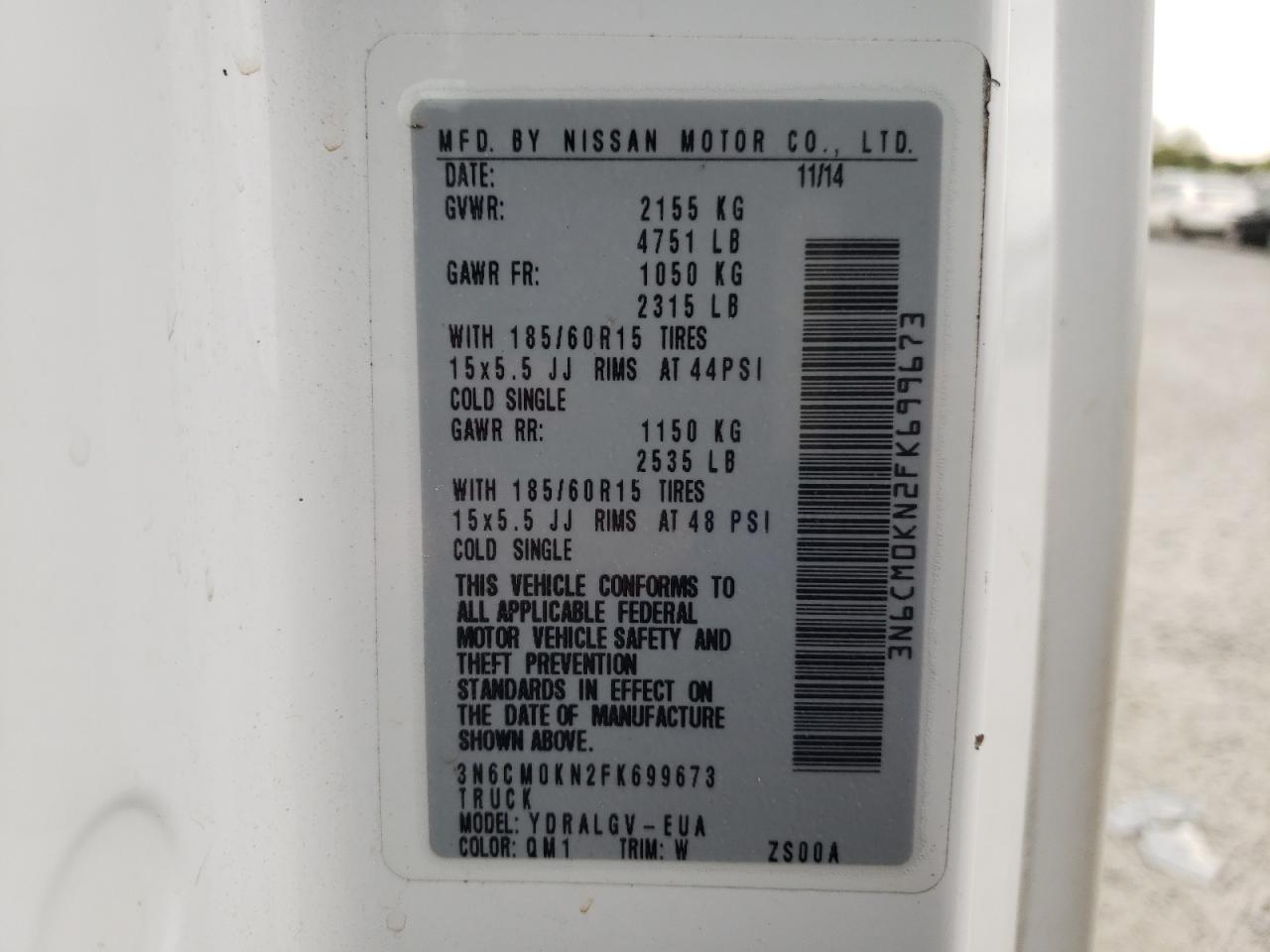 Photo 10 from auction – 2015 NISSAN NV200 2.5S with VIN 3N6CM0KN2FK699673