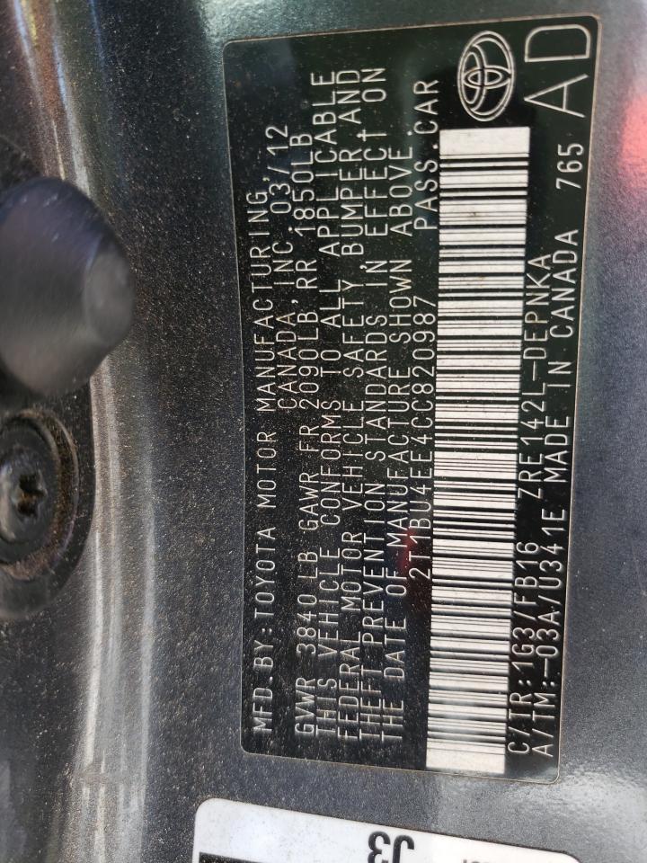 Photo 10 from auction – 2012 TOYOTA COROLLA BA with VIN 2T1BU4EE4CC820987
