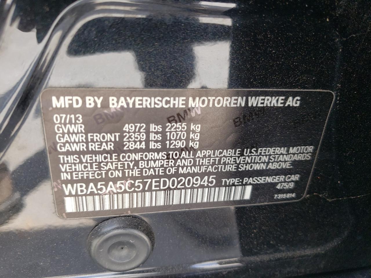 Photo 10 from auction – 2014 BMW 528 I with VIN WBA5A5C57ED020945