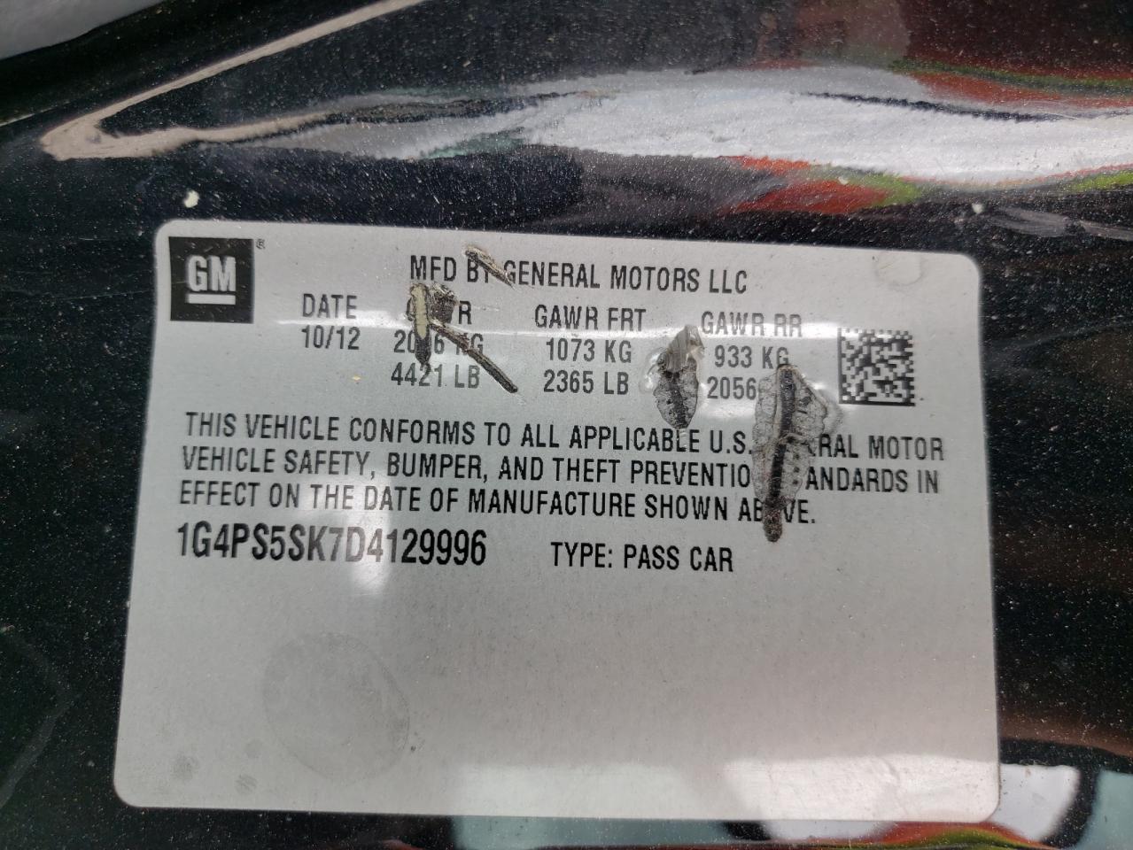 Photo 10 from auction – 2013 BUICK VERANO with VIN 1G4PS5SK7D4129996