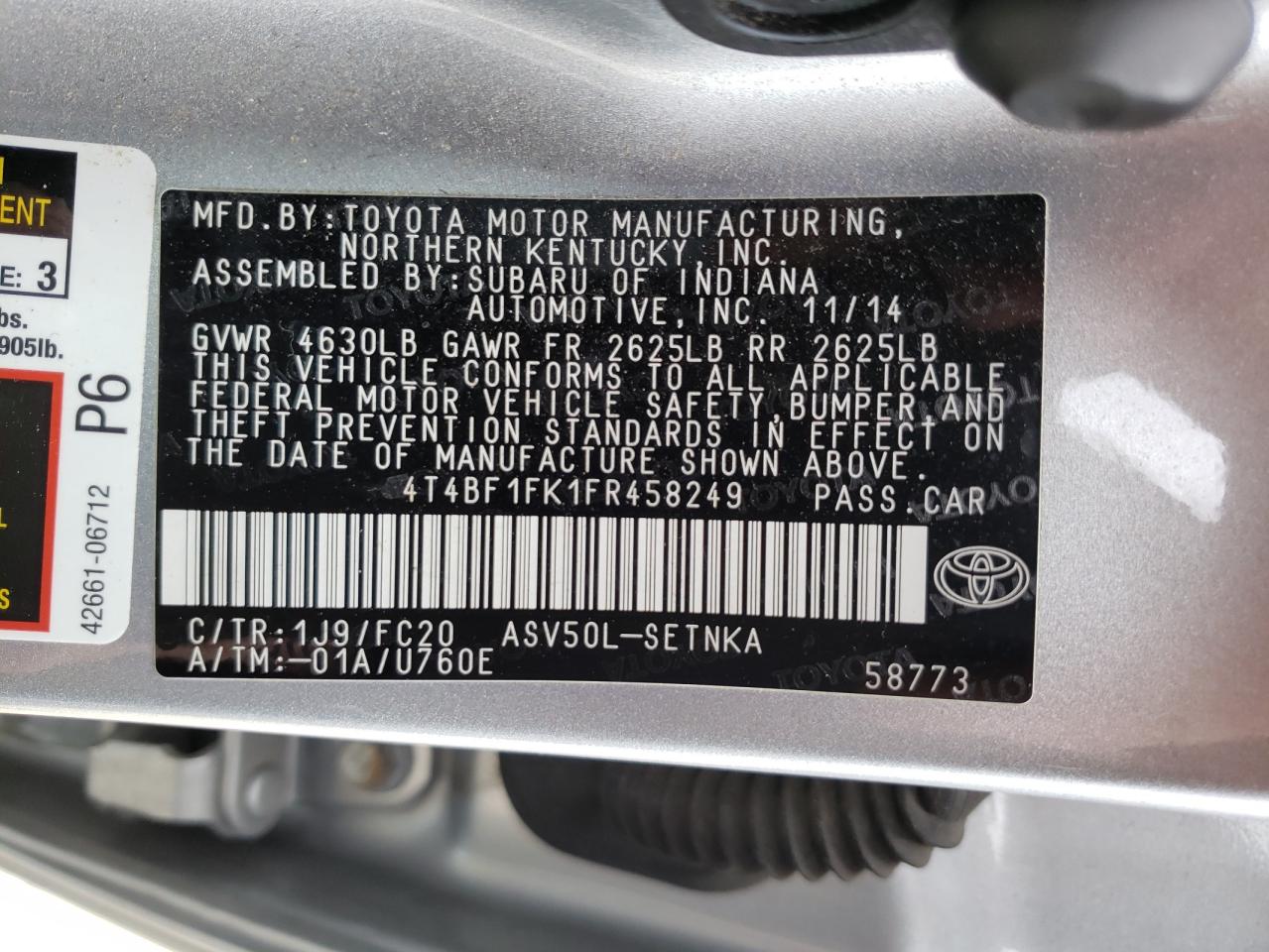 Photo 10 from auction – 2015 TOYOTA CAMRY LE with VIN 4T4BF1FK1FR458249