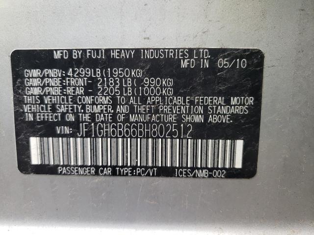 Photo 10 from auction – 2011 SUBARU IMPREZA 2. with VIN JF1GH6B66BH802512