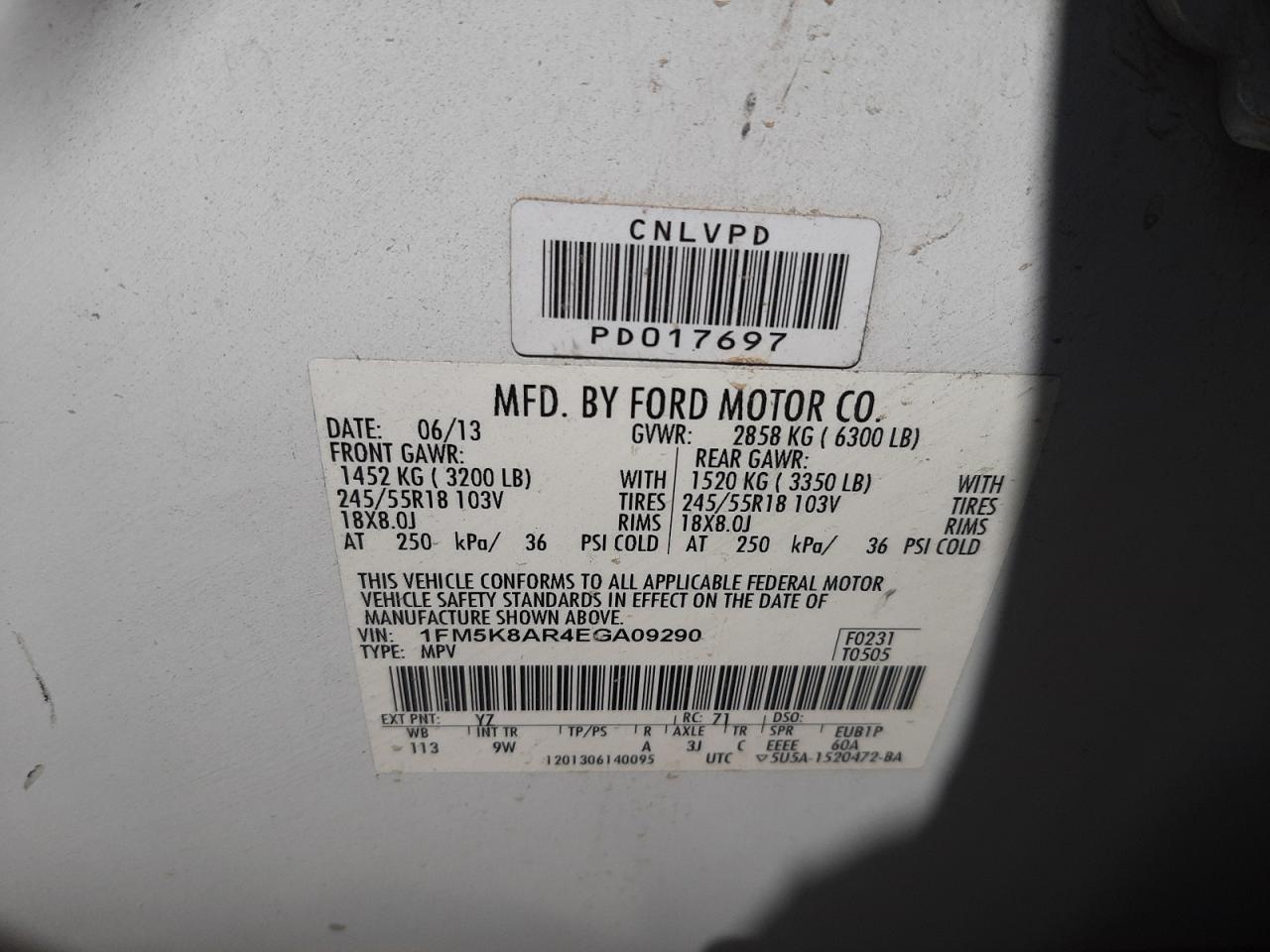 Foto 10 de la subasta – 2014 FORD EXPLORER P con VIN 1FM5K8AR4EGA09290