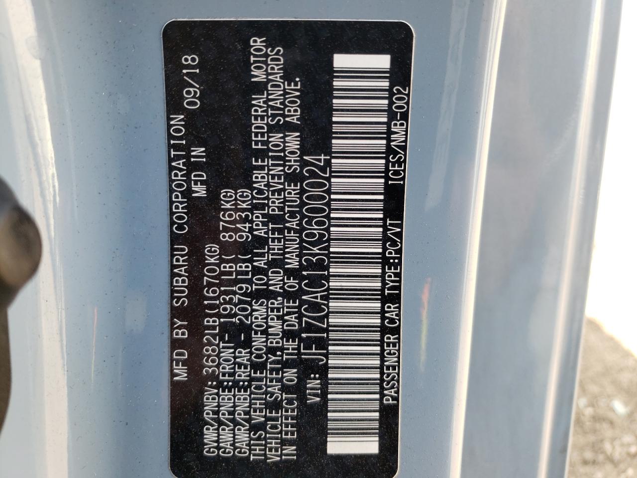 Photo 10 from auction – 2019 SUBARU BRZ LIMITE with VIN JF1ZCAC13K9600024