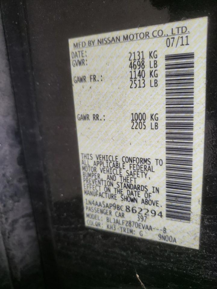 Photo 10 from auction – 2011 NISSAN MAXIMA S with VIN 1N4AA5AP9BC862294