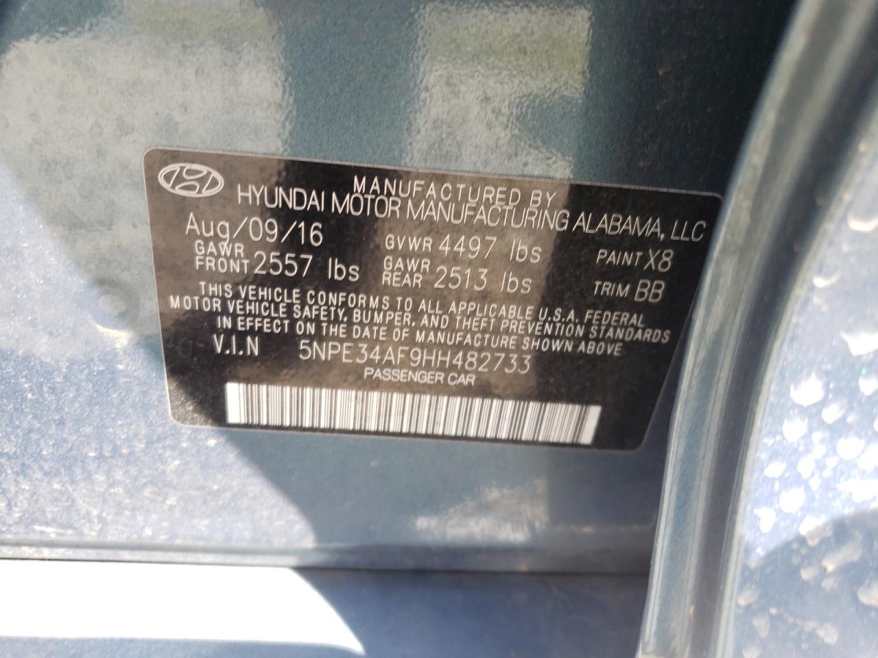 Photo 10 from auction – 2017 HYUNDAI SONATA SPO with VIN 5NPE34AF9HH482733