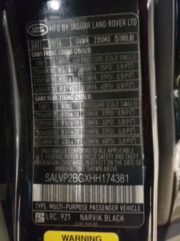 Photo 10 from auction – 2017 LAND ROVER RANGE ROVE with VIN SALVP2BGXHH174381