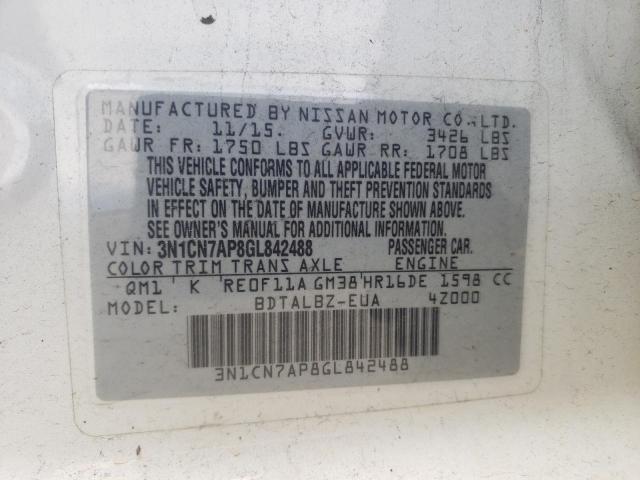 Photo 10 from auction – 2016 NISSAN VERSA S with VIN 3N1CN7AP8GL842488