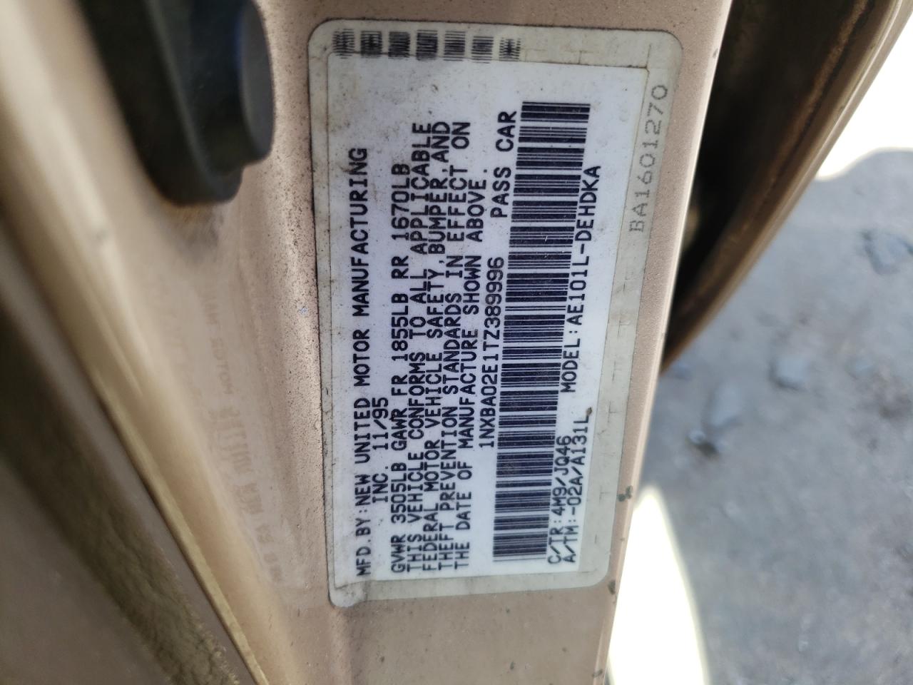 Photo 10 from auction – 1996 TOYOTA COROLLA with VIN 1NXBA02E1TZ389996