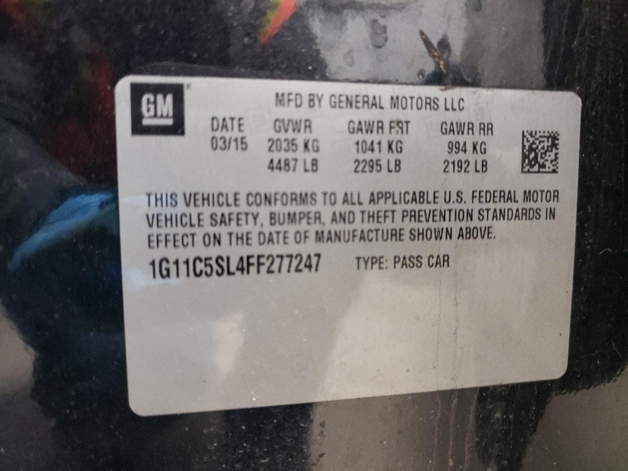 Photo 10 from auction – 2015 CHEVROLET MALIBU  LT with VIN 1G11C5SL4FF277247