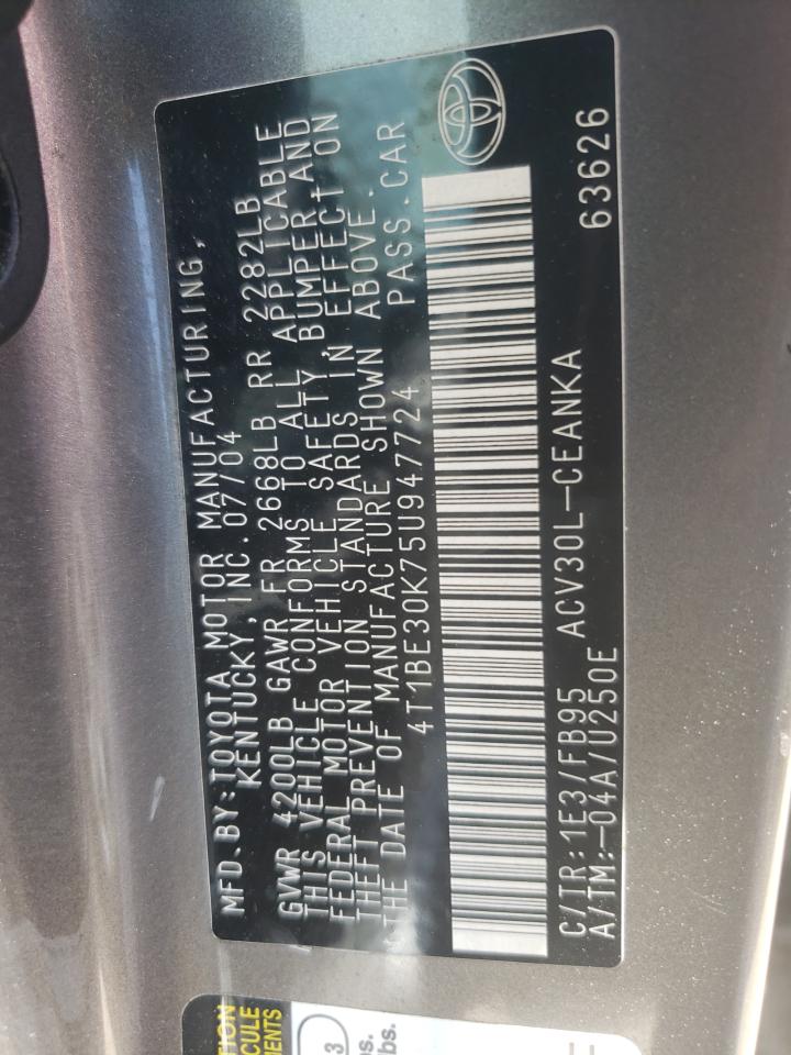 Photo 10 from auction – 2005 TOYOTA CAMRY LE with VIN 4T1BE30K75U947724