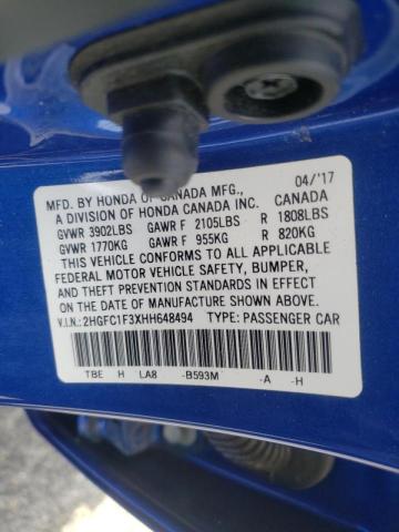 Photo 10 from auction – 2017 HONDA CIVIC EX with VIN 2HGFC1F3XHH648494