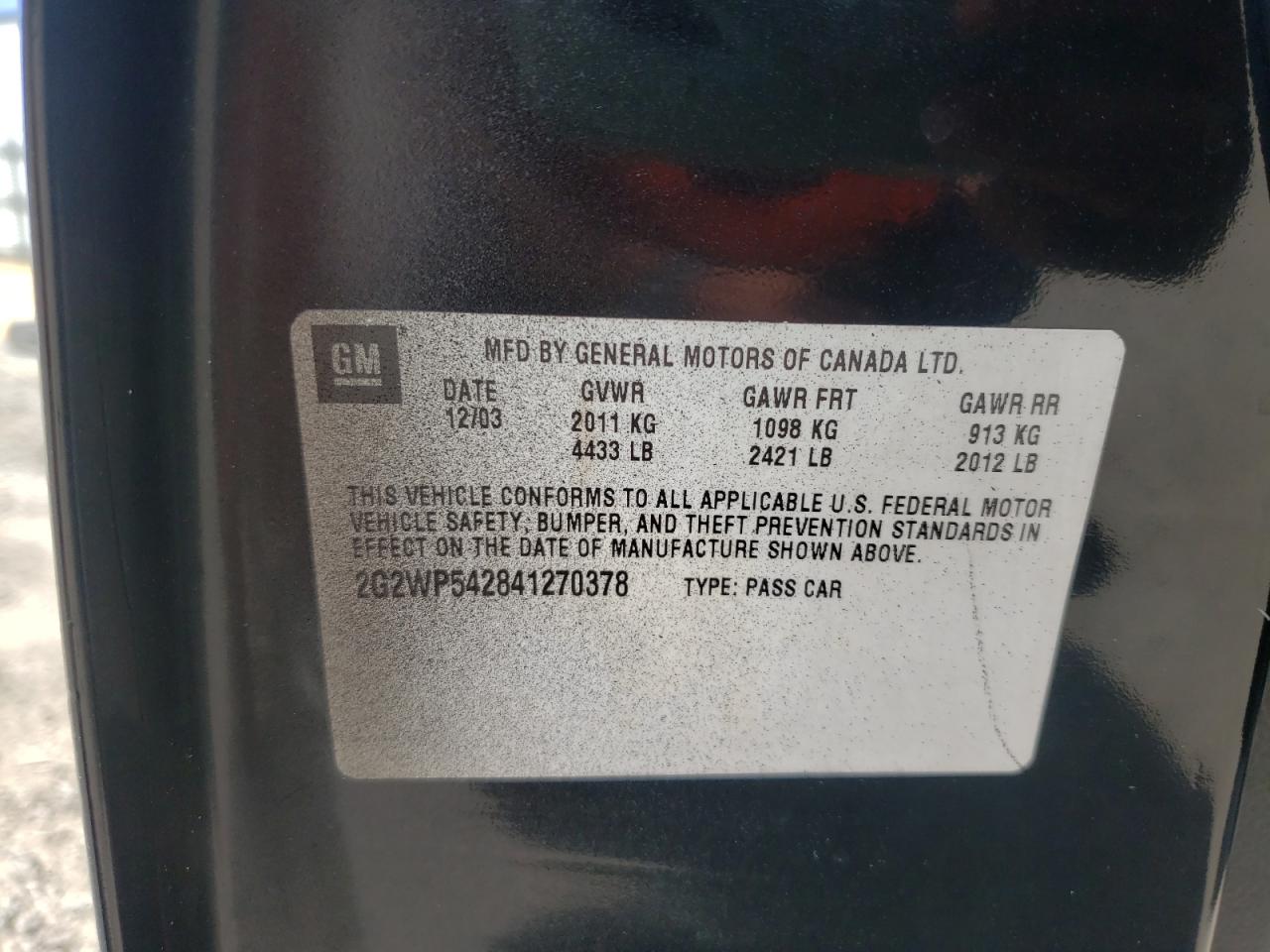 Photo 10 from auction – 2004 PONTIAC GRAND PRIX with VIN 2G2WP542841270378