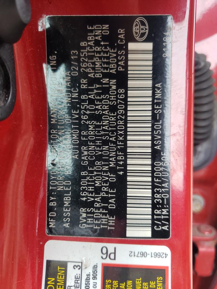 Photo 10 from auction – 2013 TOYOTA CAMRY L with VIN 4T4BF1FKXDR290768