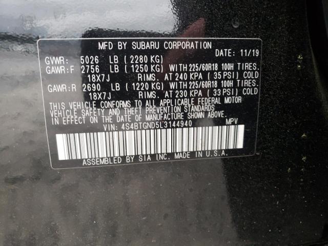 Photo 10 from auction – 2020 SUBARU OUTBACK LI with VIN 4S4BTGND5L3144940