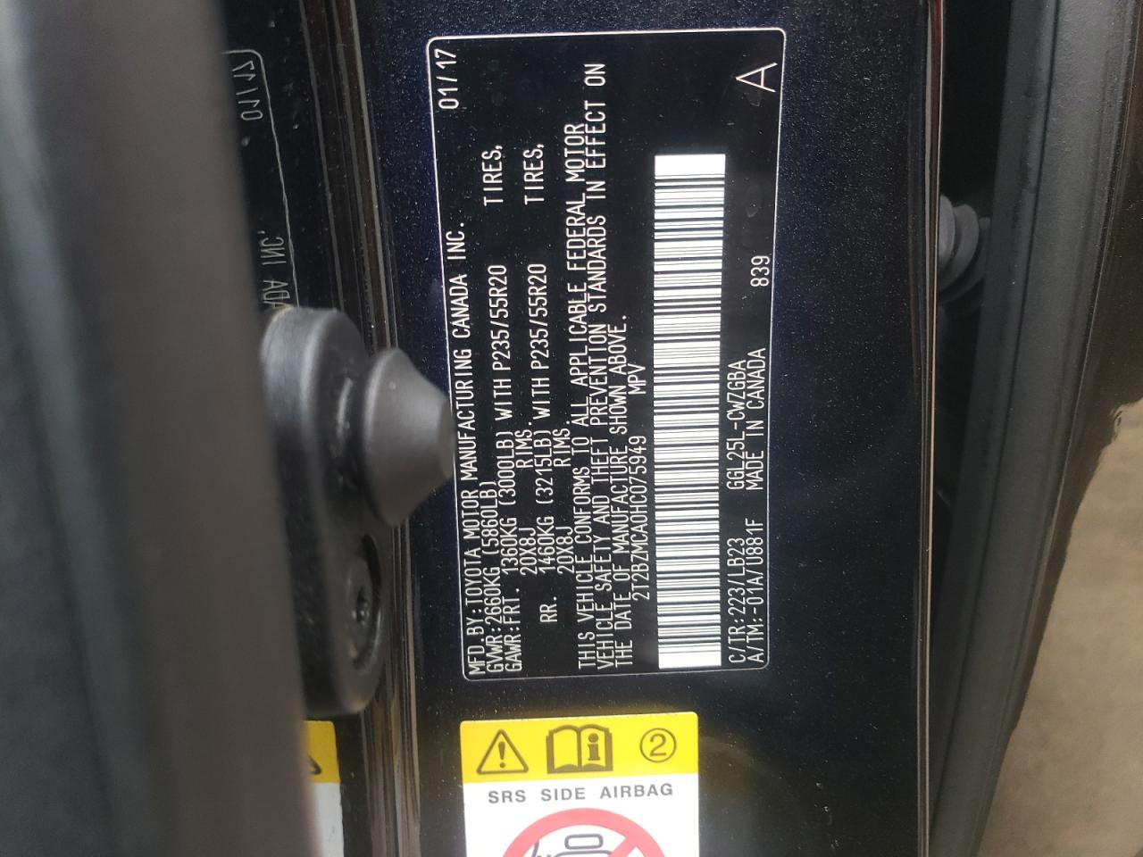Photo 10 from auction – 2017 LEXUS RX 350 BAS with VIN 2T2BZMCA0HC075949