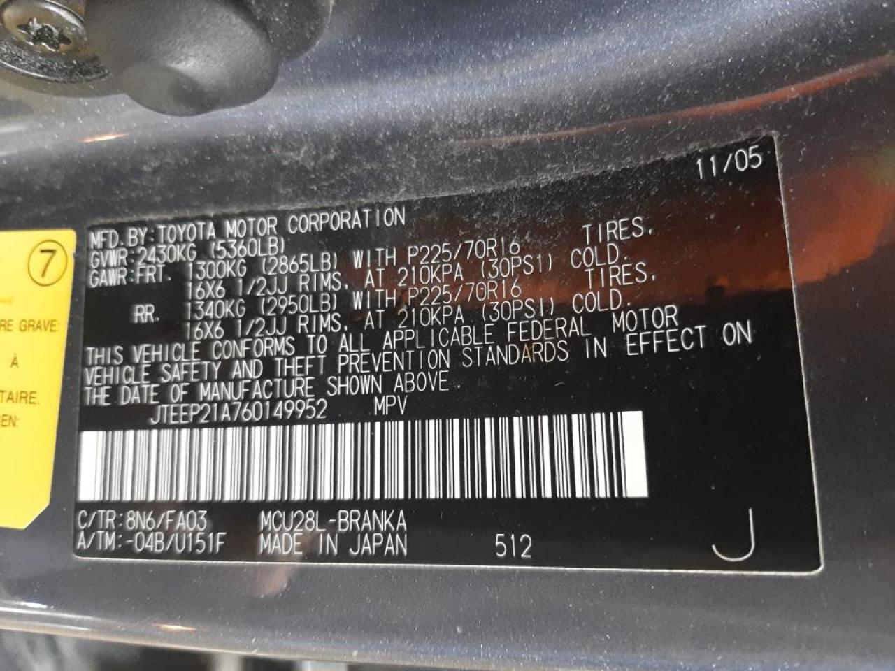 Photo 10 from auction – 2006 TOYOTA HIGHLANDER with VIN JTEEP21A760149952