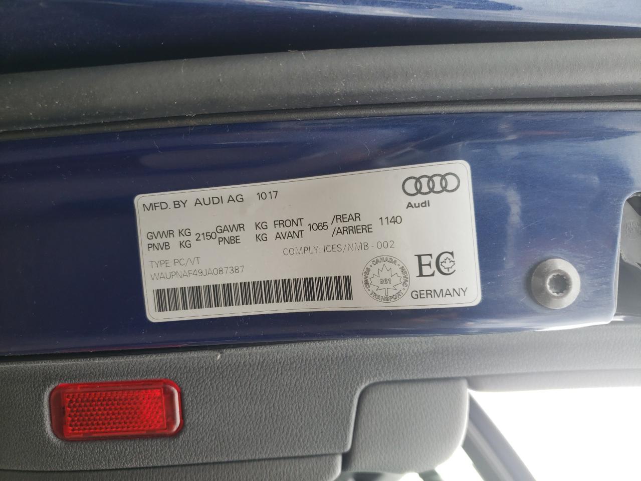 Photo 10 from auction – 2018 AUDI A4 PREMIUM with VIN WAUPNAF49JA087387