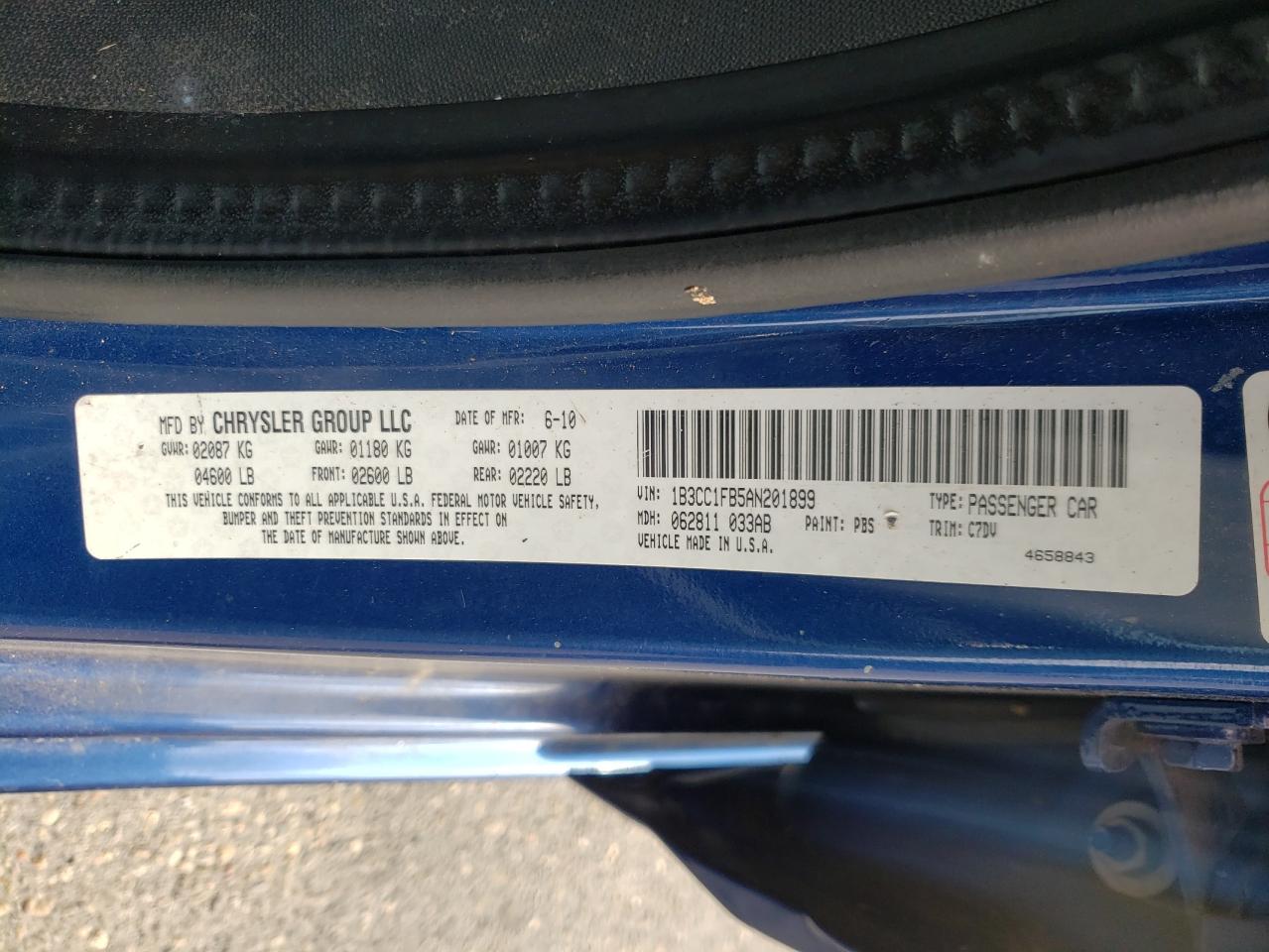 Photo 10 from auction – 2010 DODGE AVENGER EX with VIN 1B3CC1FB5AN201899