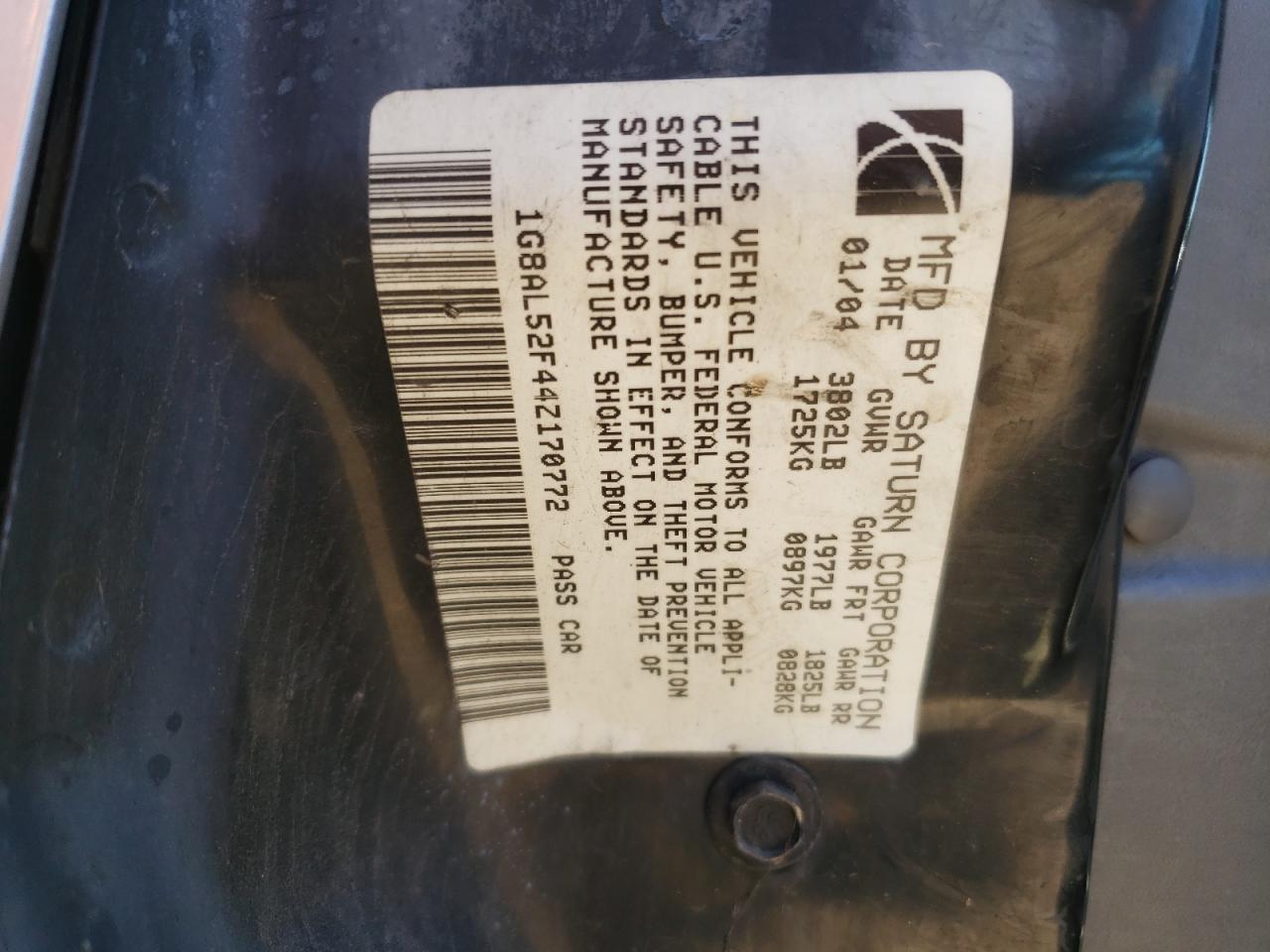 Zdjęcie 10 z aukcji – 2004 SATURN ION LEVEL z VIN 1G8AL52F44Z170772