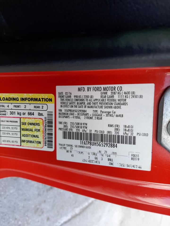 Photo 10 from auction – 2016 FORD MUSTANG with VIN 1FATP8UH5G5292884