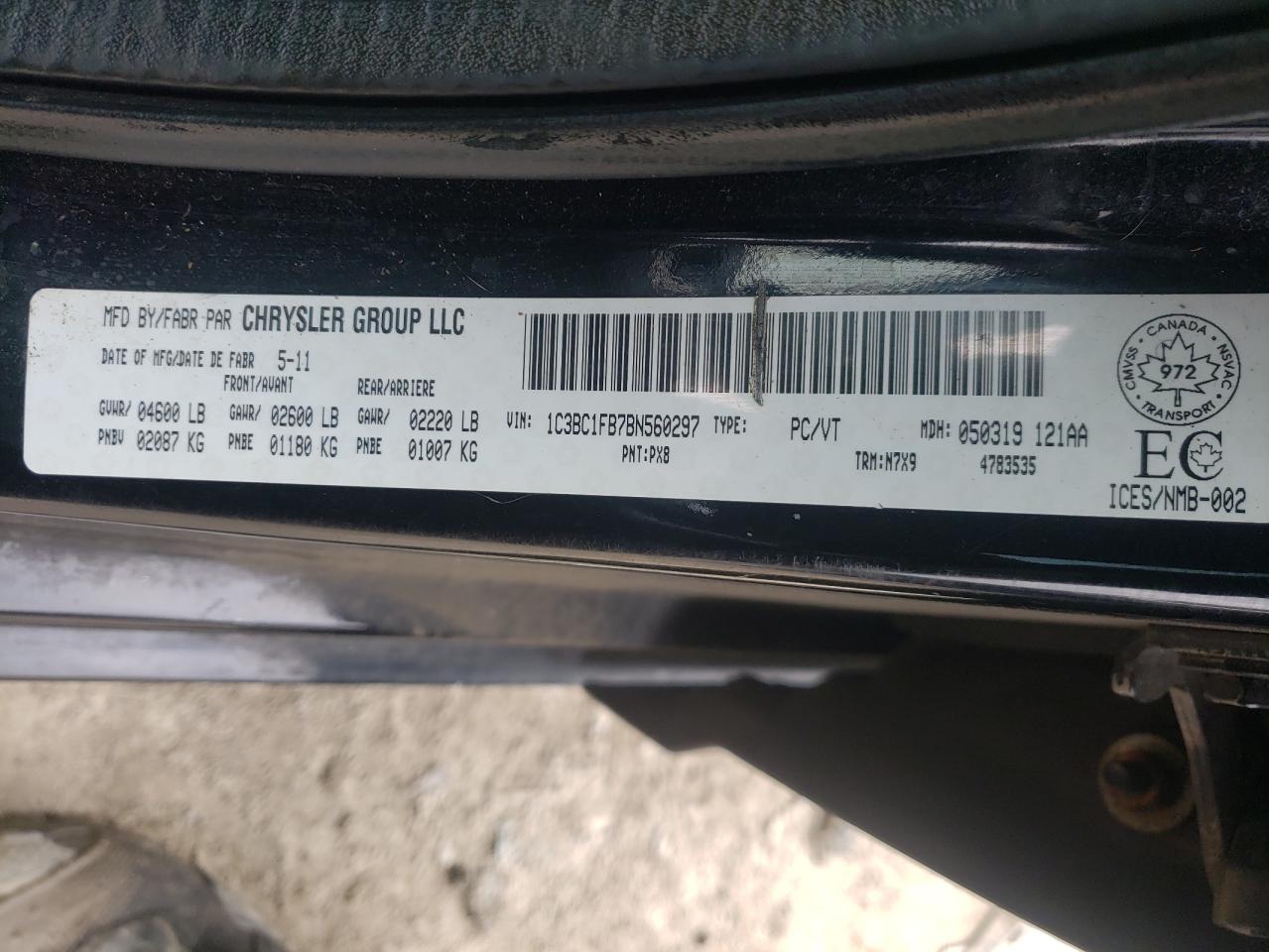 Photo 10 from auction – 2011 CHRYSLER 200 TOURIN with VIN 1C3BC1FB7BN560297