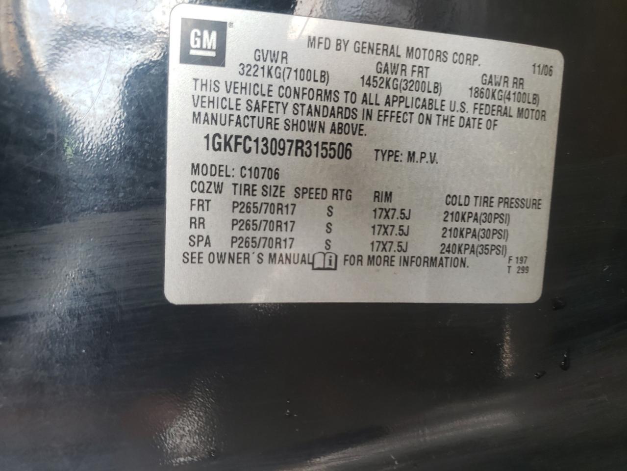 Photo 10 from auction – 2007 GMC YUKON with VIN 1GKFC13097R315506
